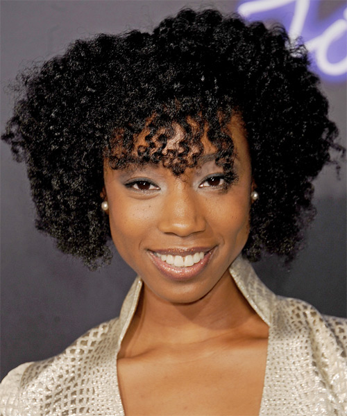 Enisha Brewster Short Curly   Black    Hairstyle with Layered Bangs